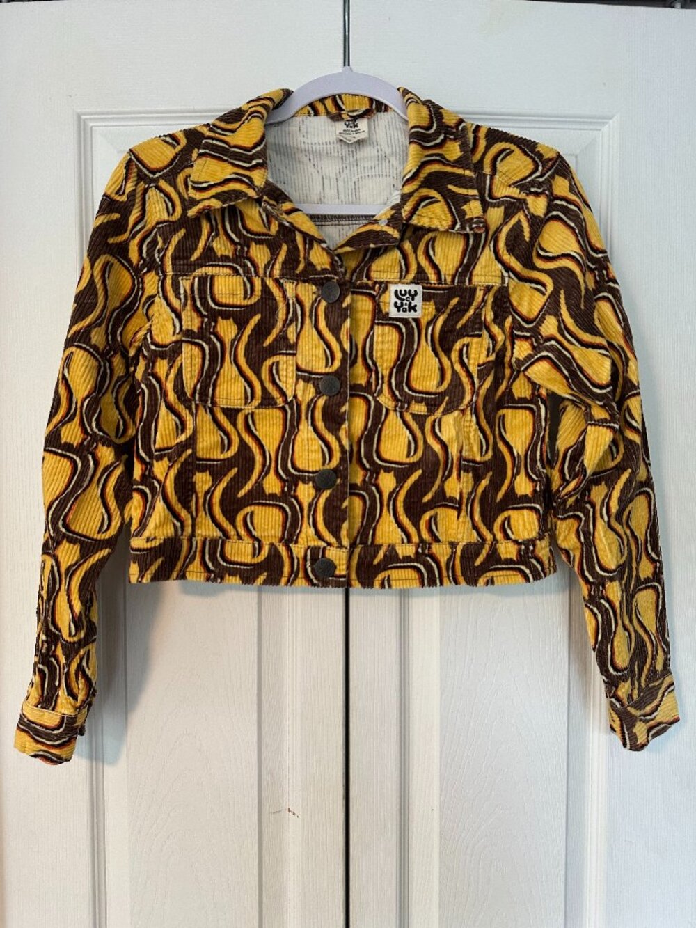 Lucy & Yak Cropped Corduroy Jacket - Size XS - Retro Feline Print